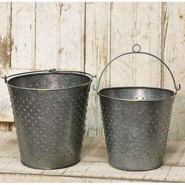 2/Set Galvanized Metal Punched Buckets - The Fox Decor